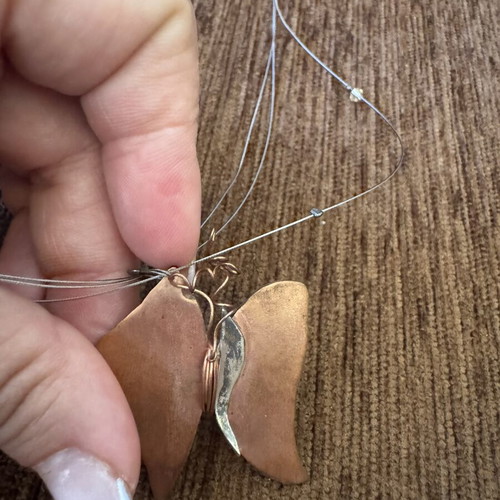 Handmade Butterfly Necklace like new, copper and wire