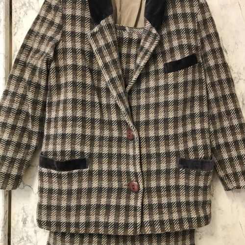 Vintage Fragos Checked Wool Suit Set No48 with Velvet Details used