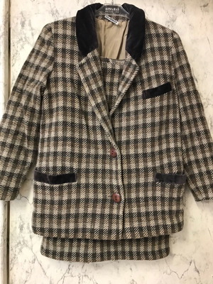 Vintage Fragos Checked Wool Suit Set No48 with Velvet Details used