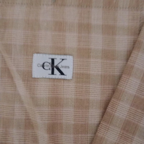 Calvin Klein checked summer shirt without collar, size Large, used, beige/brown