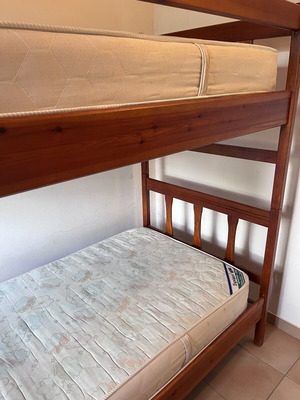 Solid Wood Bunk Bed Used With 2 Mattresses And Wooden Ladder