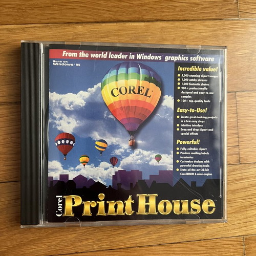 Corel Print House vintage graphic software 1995, complete in box