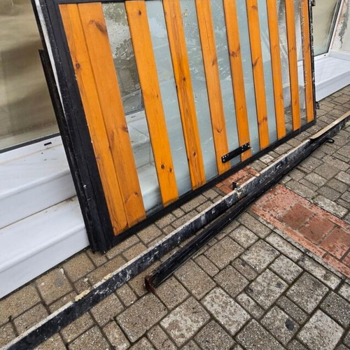 Sliding door like new with wood, glass, and metal