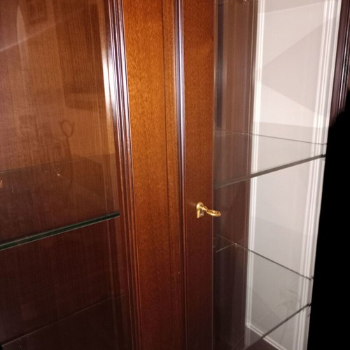 Showcase with interior lighting, solid wood, dark brown