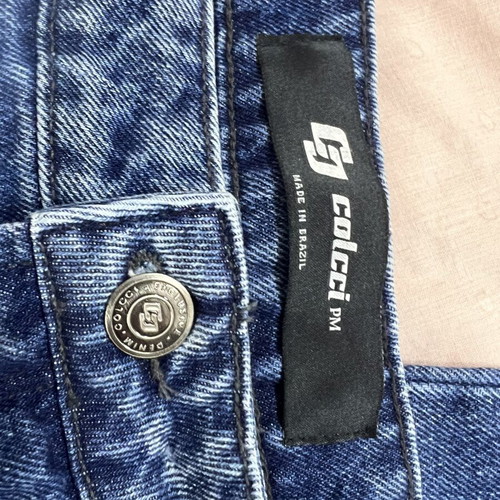 Colcci high-waisted blue denim jeans with chain and rhinestone details