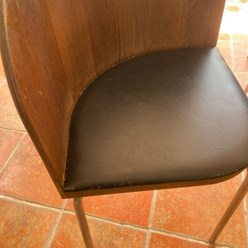 Chairs used, pack of 4 for balcony or garden, wood with leather seat