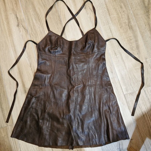Leather dress used with small marks, size L, brown