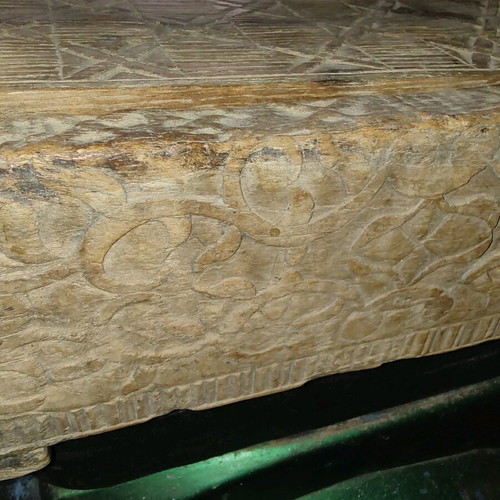 Wooden handmade box used, possibly Persian carved
