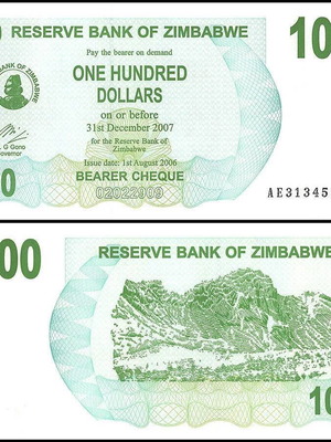 Χαρτονόμισμα Zimbabwe 100 Dollars 2006 καινούργιο