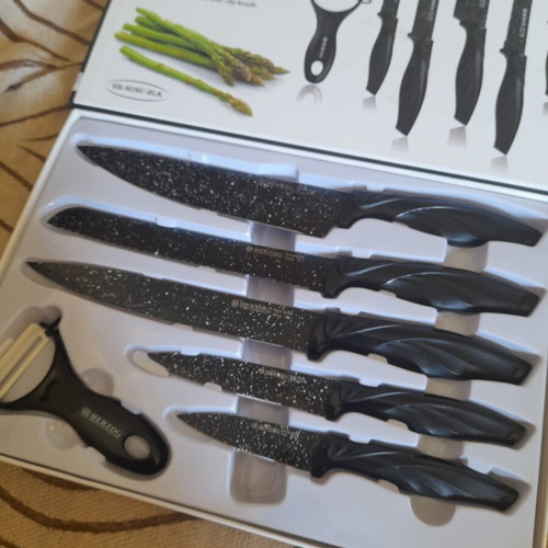 Herzog kitchen knife set 5 pieces with marble coating and peeler new