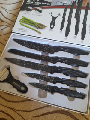 Herzog kitchen knife set 5pcs with marble coating and ceramic peeler new