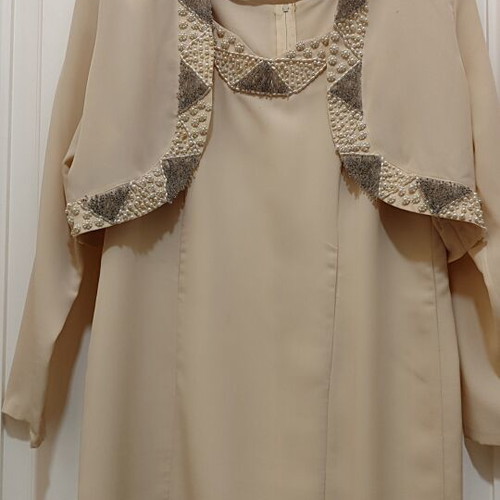 Beige Abiye Dress Set with Bolero Size M like new