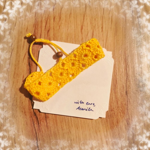 Crochet bracelet new, yellow with beads and cotton yarn