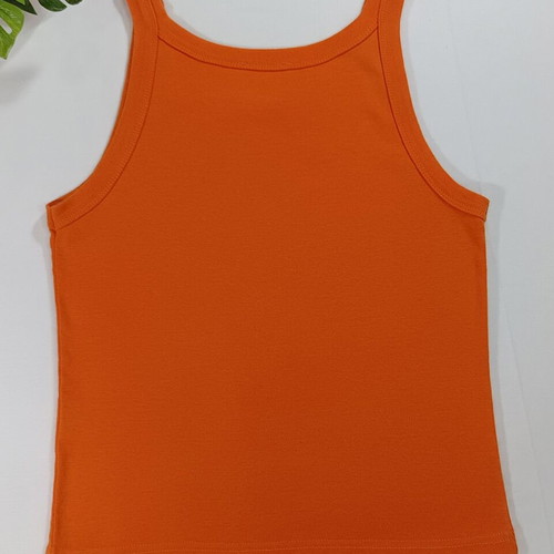 Pontoni orange fitted tank top with rhinestones, size M