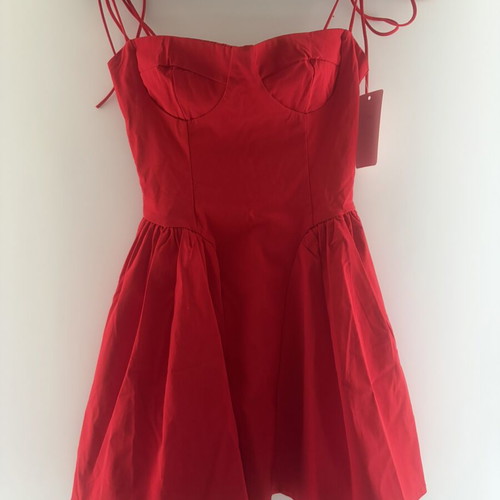 Poplin dress new, with zipper and adjustable straps, red