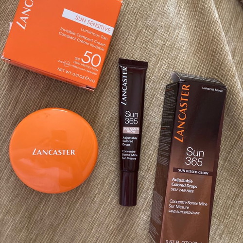 Lancaster sun protection set with used compact and Sun kissed glow drops 20ml