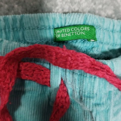 Benetton corduroy baby pants like new, girl, blue with knitted flowers