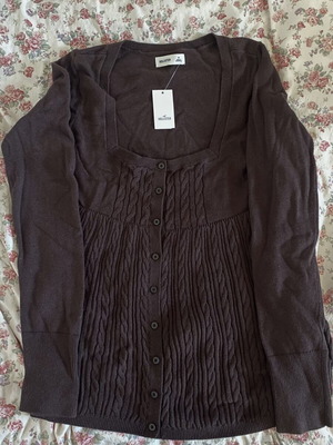Hollister Knit Cardigan Babydoll Dark Brown Size M Like New