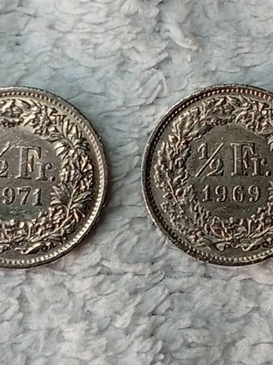 Swiss Coins ½ Franc 1969 and 1971 used, set of 2