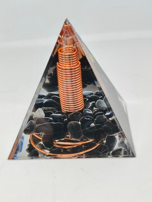 Orgonite pyramid with black obsidian and copper like new