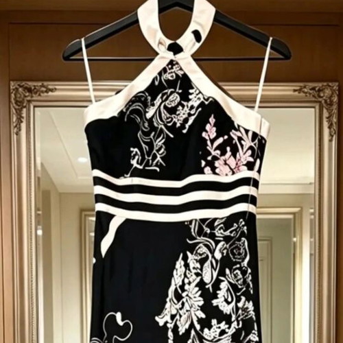 Satin maxi dress like new, black and white, size S