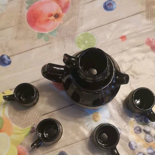 Vintage rakia jug and cup set restored