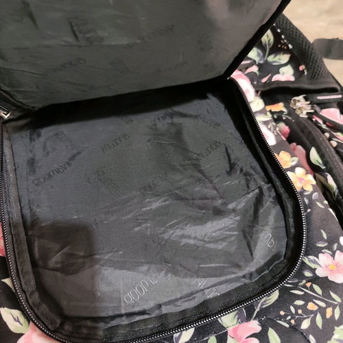 Goomby Frenchie & Flowers school backpack used with floral design