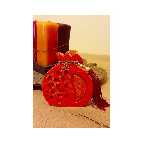 Handmade ceramic pomegranate charm 2026 tabletop red with gold details