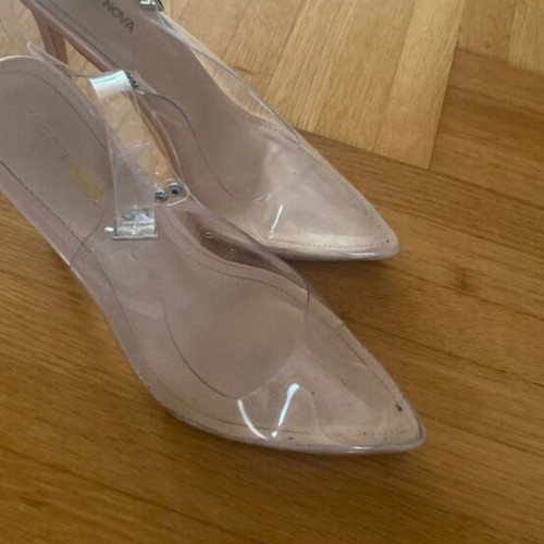Clear strap heels, beige, size 39.5