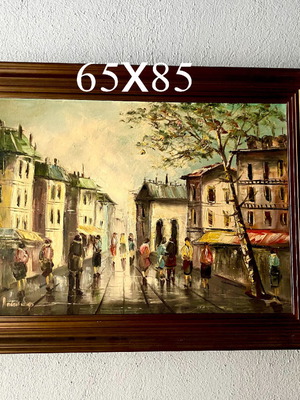Anastasiadis oil painting used, winter urban landscape 65x85cm on canvas