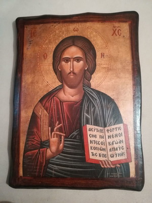 Aged icon on processed wood new, dimensions 30x40