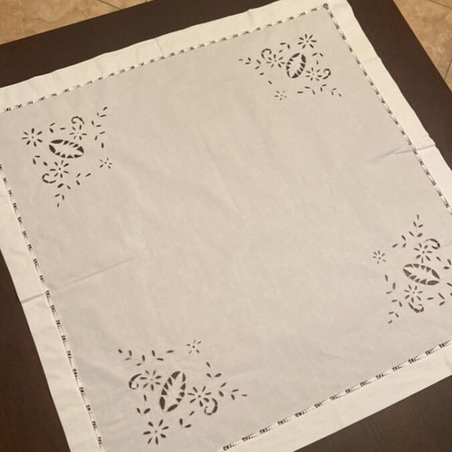 White Handmade Cutwork Tablecloth with Ajouré, Like New, 86x86 cm