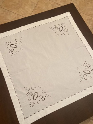 White Handmade Cutwork Tablecloth with Ajouré, Like New, 86x86 cm