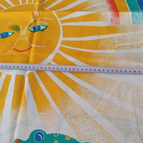 Soviet Vintage Cotton Fabric panel, unused, colorful children's design