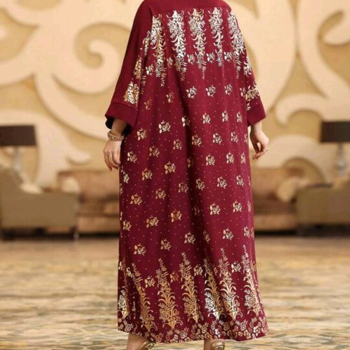 Arabic style kaftan burgundy with gold print, like new, plus size