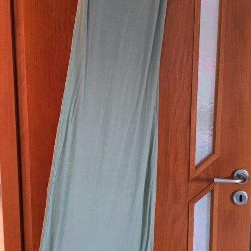 Long airy dress in olive/mint shade with thin straps