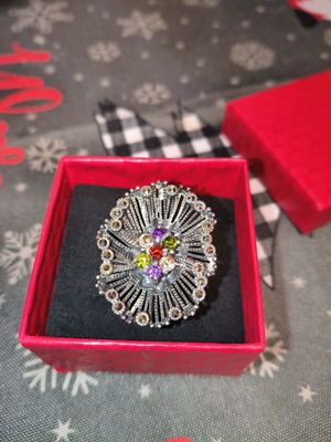 Silver handmade ring with multicolor zircon and marcasite, like new
