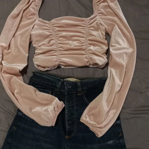 H&M Velvet Off Shoulders Top Pink New