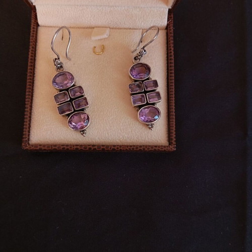 Silver earrings 925 with purple stones like new