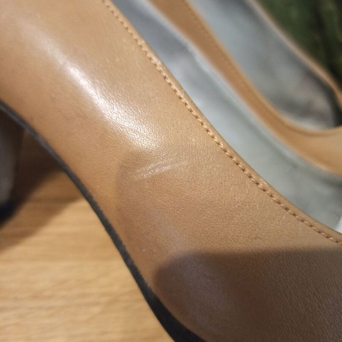Leather beige brown pumps size 37 used with solid heel