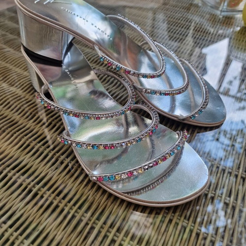 Giuseppe Zanotti heeled sandals like new, silver leather with crystals, size 37