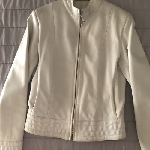 White leather women's jacket, slim fit