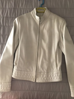 White leather women's jacket, slim fit