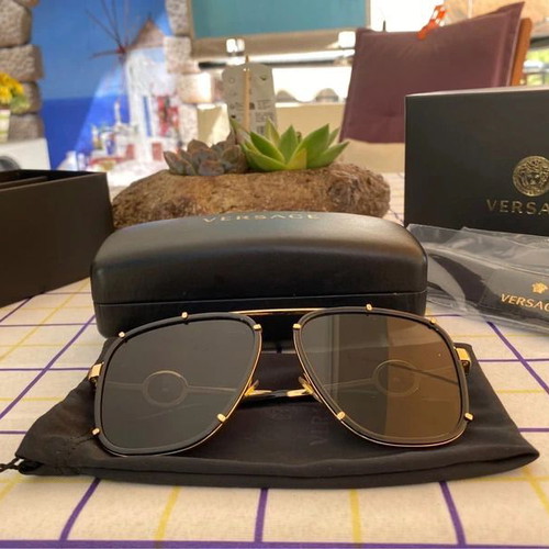 Versace VE 2233 Unisex Sunglasses new, black gold aviator