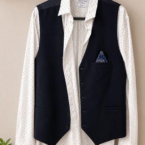 Shirt, vest and trousers set like new, shirt size L, black and white