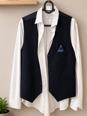 Shirt, vest and trousers set like new, shirt size L, black and white