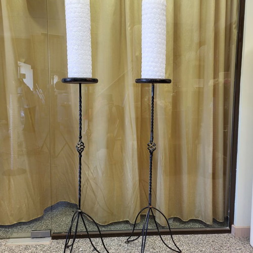 Pair of vintage floor candle holders like new made of wrought iron