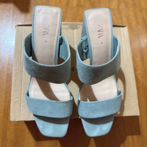 Zara suede women's sandals mules with platform, like new, turquoise