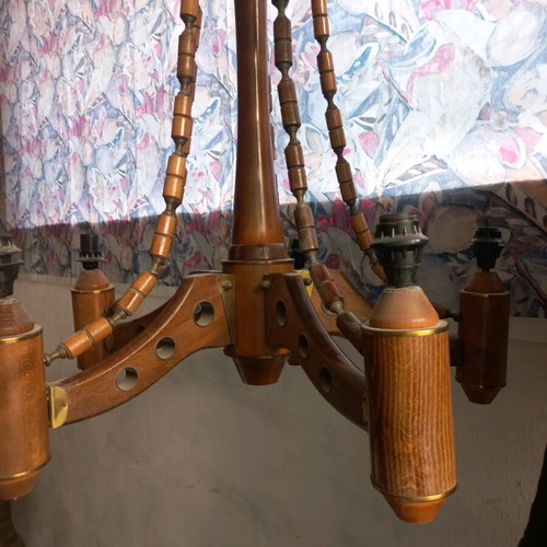 Chandelier ceiling lights used, set of 2, wooden with decorative beads