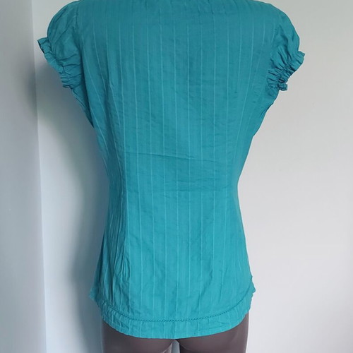 Amisu turquoise cotton tunic blouse with puff sleeves